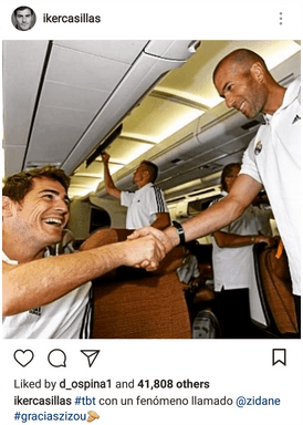 Íker Casillas, excompañero de Zidane como jugador y leyenda del club.