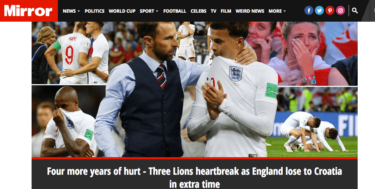 "Cuatro años más de dolor", dice The Daily Mirror en la derrota de su selección.