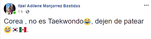 La taekwondoin mexicana Itzel Manjarrez pidiéndole a la selección de Corea del Sur que no se calentara.