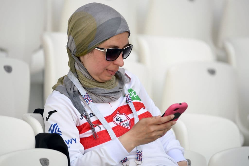 A fan waits for the start of the Russia 2018 World Cup Group A football match between Saudi Arabia and Egypt at the Volgograd Arena in Volgograd on June 25, 2018. (Photo by NICOLAS ASFOURI / AFP) / RESTRICTED TO EDITORIAL USE - NO MOBILE PUSH ALERTS/DOWNLOADS (Photo credit should read NICOLAS ASFOURI/AFP/Getty Images)