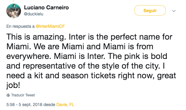 "Está espectacular. Inter es el nombre perfecto para el equipo de Miami. Somos Miami y Miami es de todos. Miami es Inter (nacional). El rosado es protagonista y representa el espíritu de la ciudad"