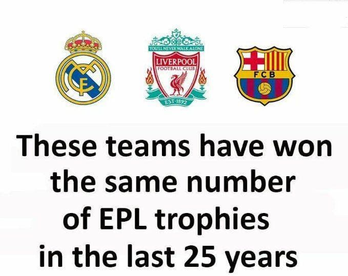 'Estos equipos han ganado el mismo número de títulos de la Premier League en los últimos 25 años'.